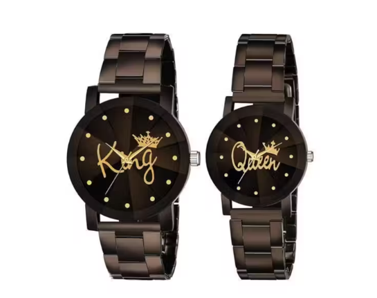 King and Queen Couple Stainless Steel Analog Wrist Watch Set