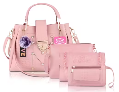 4-Piece Premium Pink Women's Handbag Set – Shoulder Bag, Sling Bag, Wallet &amp; Pouch