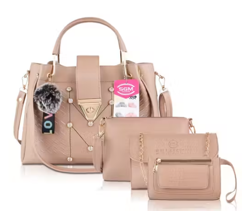 4-Piece Premium Beige Women's Handbag Set – Shoulder Bag, Sling Bag, Wallet &amp; Pouch