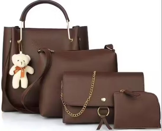 4-Piece Premium Brown Women's Handbag Set – Tote Bag, Sling Bag, Wallet &amp; Coin Pouch
