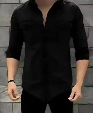 Stylish Mens Double Pocket Slim Fit Casual Shirt – Black