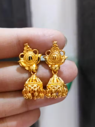 Traditional Gold-Plated Lotus Design Jhumka Earrings for Women &amp; Girls