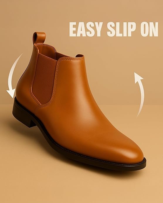 WUGO::Latest Trendy Men’s Tan Chelsea Boots | Premium Faux Leather Ankle Boots | Comfortable Slip-On Footwear for Men's & Boys