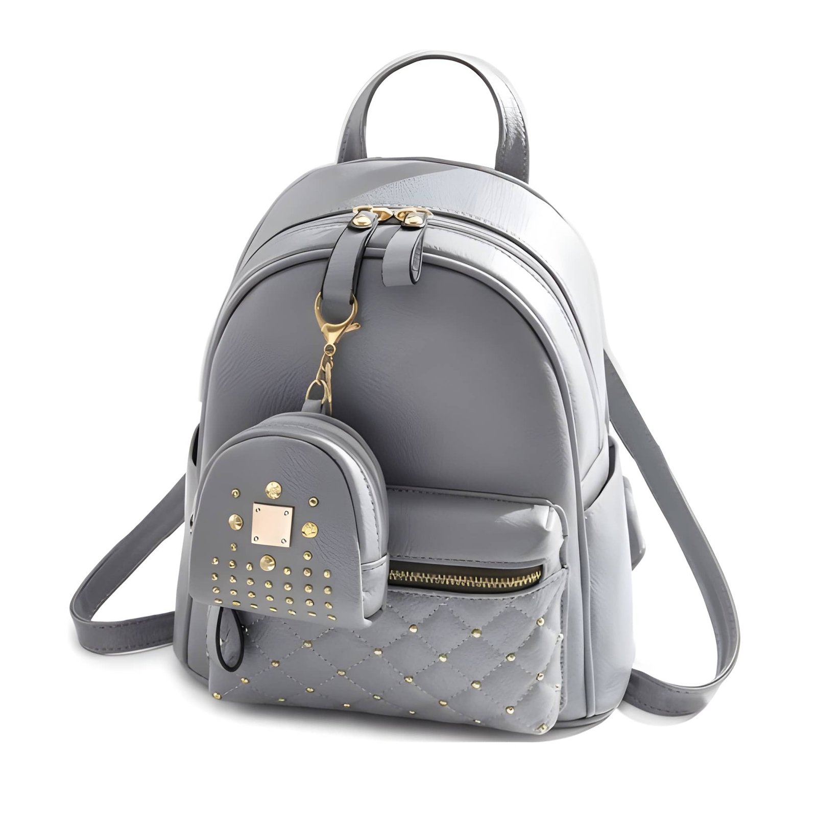 Latest Trendy Women’s Grey Color Backpack | Lightweight & Durable PU Leather School/College Bag | Adjustable Straps with Dual Handles | Fashionable Solid Pattern Tote with Soft Texture, Front Pocket