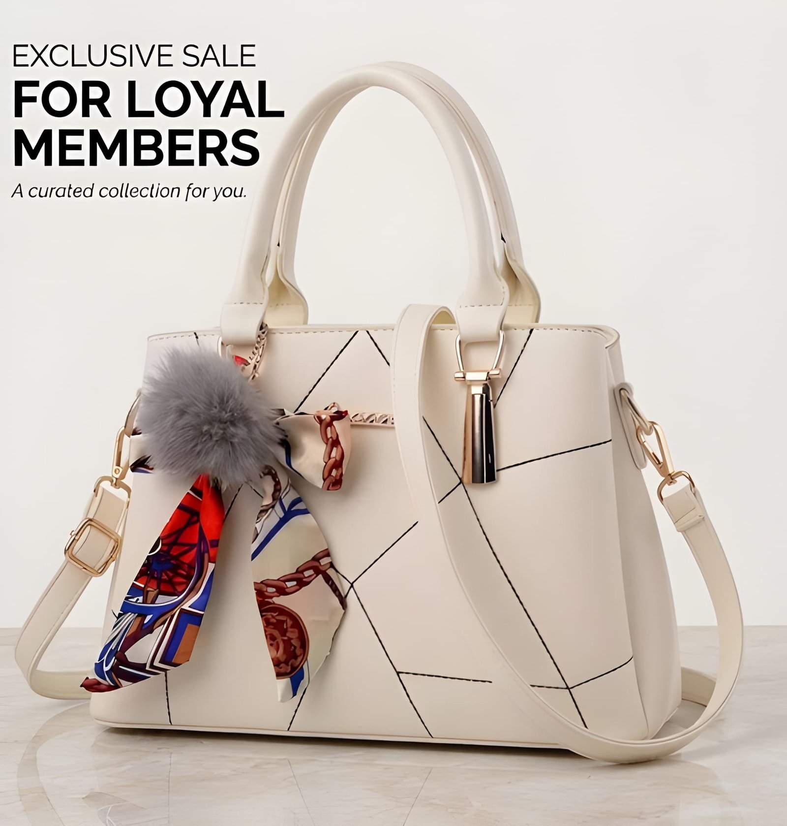 Premium Quality Women’s Stylish Cream Handbag | Elegant PU Leather Shoulder & Tote Bag for Ladies | Spacious Multi-Compartment Design with Golden Hardware & Fur Ball Charm | Perfect for Office, Daily Use, Travel & Parties