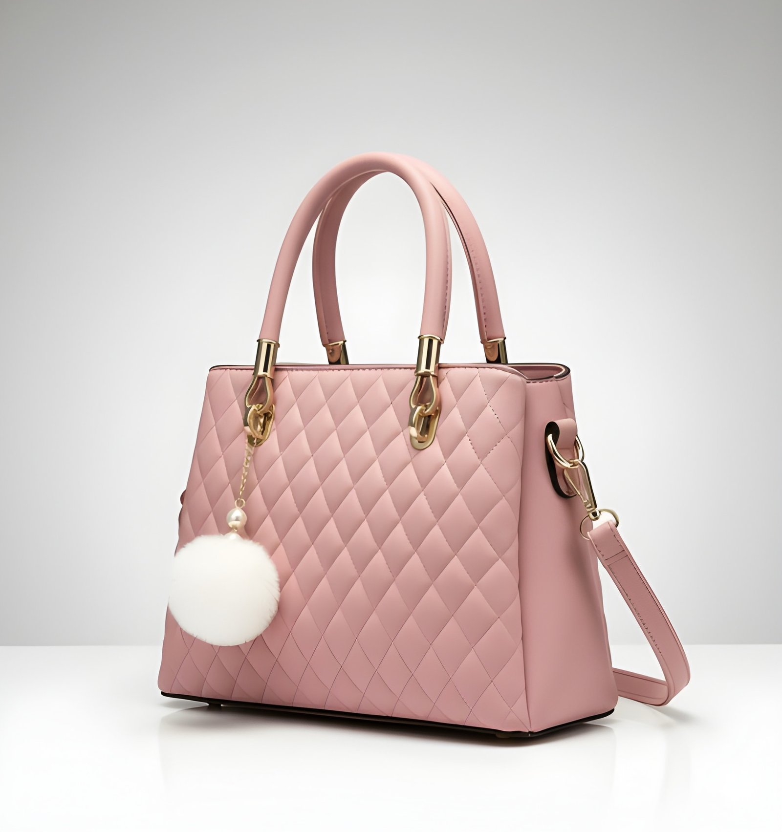 Premium Quality Women’s Stylish Dusty Pink Handbag | Elegant PU Leather Shoulder & Tote Bag for Ladies | Spacious Multi-Compartment Design with Golden Hardware & Fur Ball Charm | Perfect for Office, Daily Use, Travel & Parties