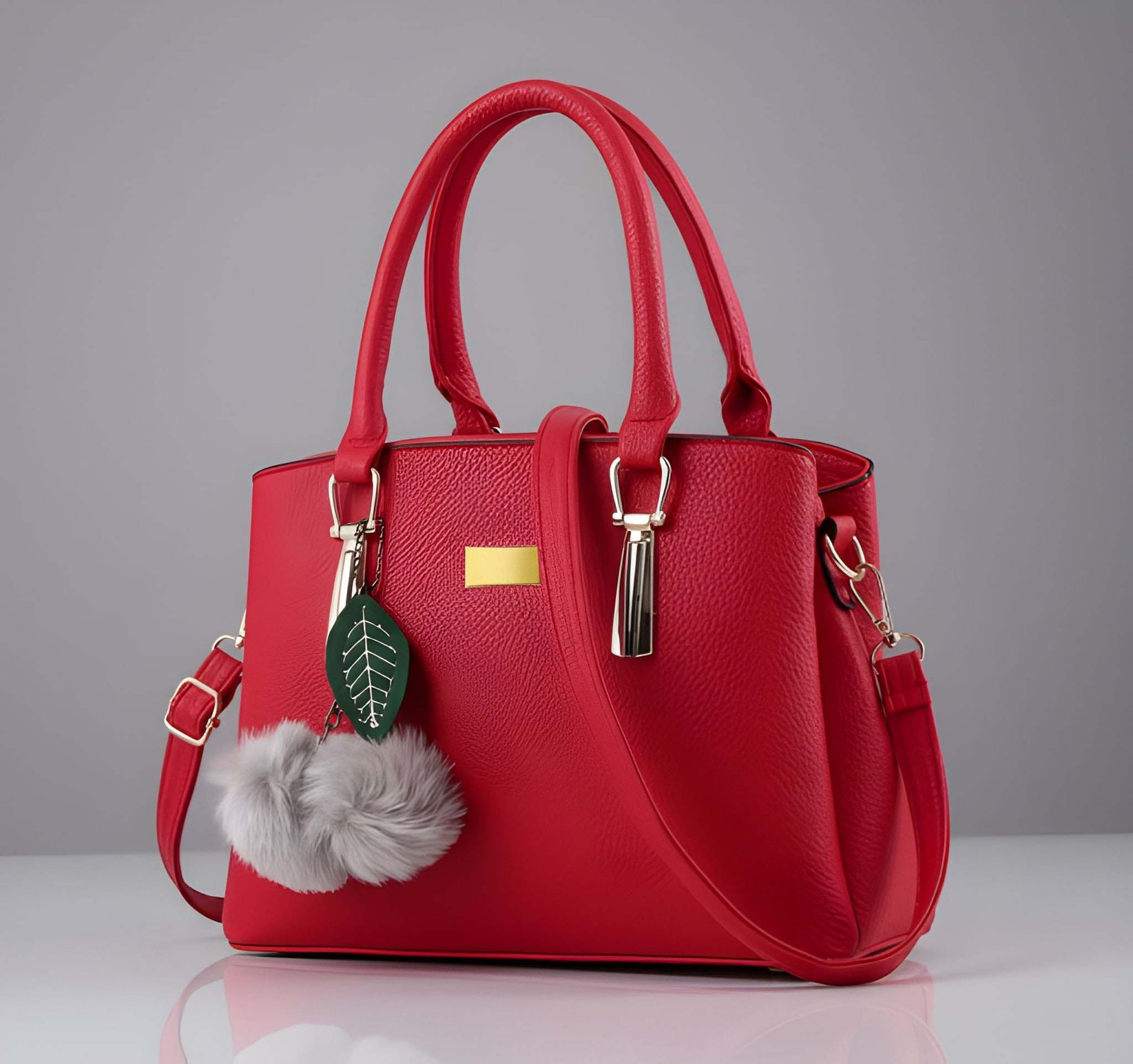 Premium Quality Women’s Stylish Red Handbag | Elegant PU Leather Shoulder & Tote Bag for Ladies | Spacious Multi-Compartment Design with Golden Hardware & Fur Ball Charm | Perfect for Office, Daily Use, Travel & Parties