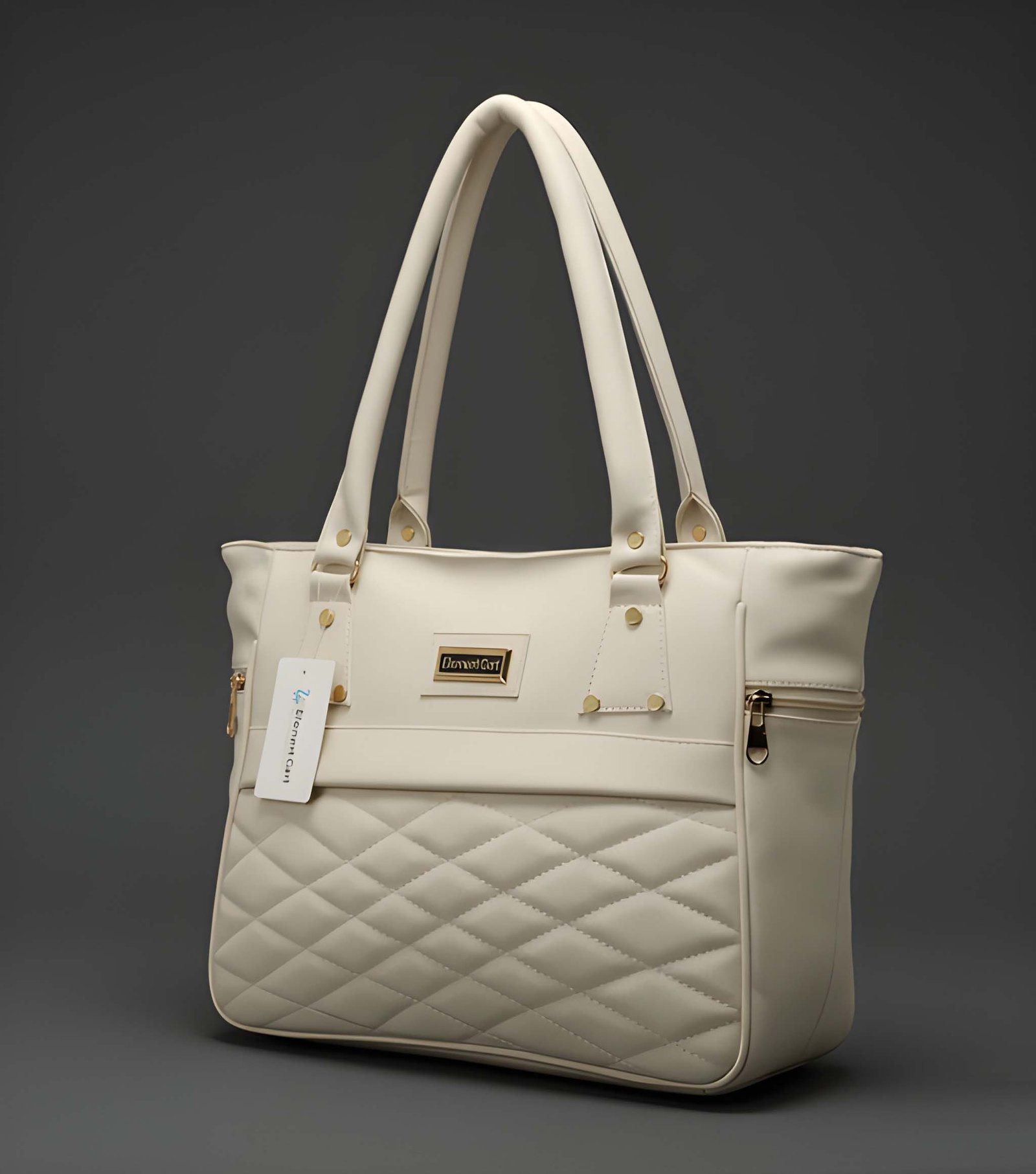 Premium Quality Women’s Stylish Off-White Handbag | Elegant PU Leather Shoulder & Tote Bag for Ladies | Spacious Multi-Compartment Design with Golden Hardware & Fur Ball Charm | Perfect for Office, Daily Use, Travel & Parties