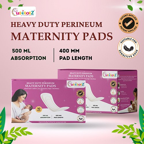 CUTETOTZ Premium Heavy Duty Perineum Maternity Pads | Anatomical Fit | No Wings | 10 Pads/Pack
