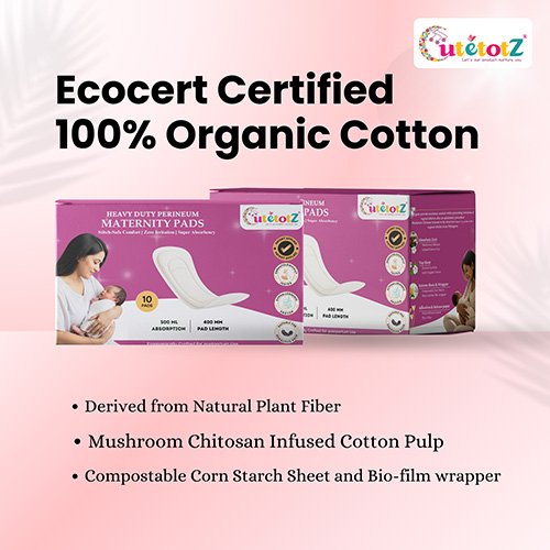 CUTETOTZ Premium Heavy Duty Perineum Maternity Pads | Anatomical Fit | No Wings | 10 Pads/Pack