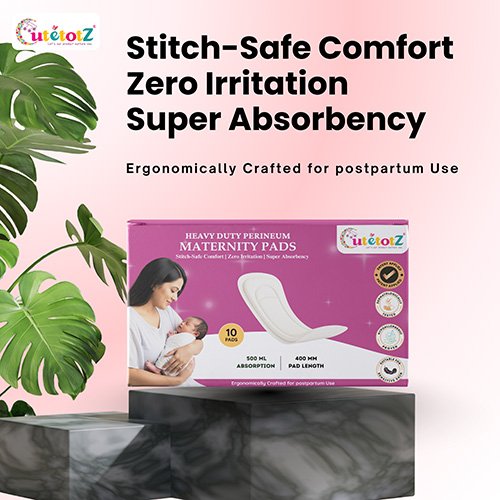 CUTETOTZ Premium Heavy Duty Perineum Maternity Pads | Anatomical Fit | No Wings | 10 Pads/Pack