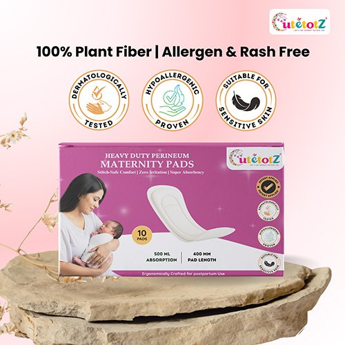 CUTETOTZ Premium Heavy Duty Perineum Maternity Pads | Anatomical Fit | No Wings | 10 Pads/Pack