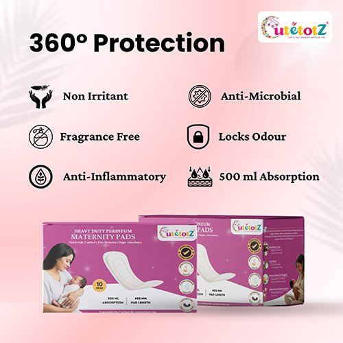 CUTETOTZ Premium Heavy Duty Perineum Maternity Pads | Anatomical Fit | No Wings | 10 Pads/Pack