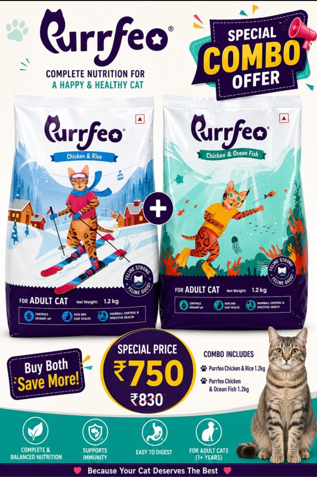 Purfeto cat ocean fish 1.2kg +purfeto chicken rice 1.2kg combo pack