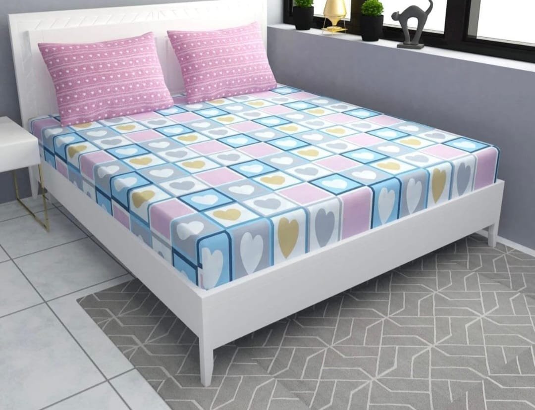 Elastic Fitted Double Bedsheet (78X78 Inch) with 2 King Size Pillow