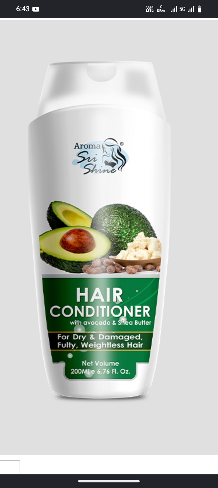 Aroma Sri Shine Hair Conditioner with Avocado & Shea Butter – For Dry & Damaged Hair – 200ml
