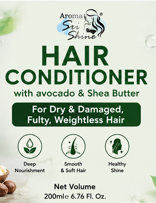 Aroma Sri Shine Hair Conditioner with Avocado & Shea Butter – For Dry & Damaged Hair – 200ml